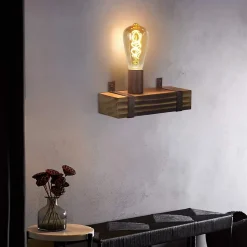 Nettlife Applique murale vintage E27, bois, 23cm, design industriel, max 40W, pour couloir/salon