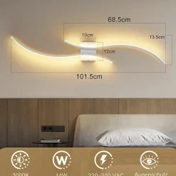 NETTLIFE Applique murale LED d'intérieur - 14W lampe de couloir 100CM lampe d'escalier blanche design vague moderne 3000K