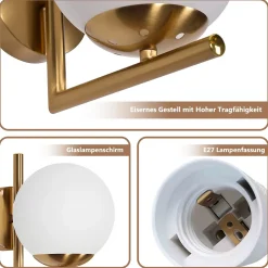 NETTLIFE Applique murale vintage boule de verre dorée E27 lampe murale d'intérieur chambre escalier