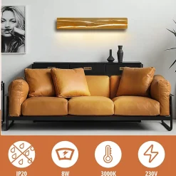 NETTLIFE Applique Murale LED Applique Intérieure Bois Moderne Couloir Lampe 3000K Blanc Chaud 50CM Lampe de Salon Indirecte 8W