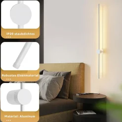 NETTLIFE Applique Murale Intérieur Applique LED 60CM Blanc Design Moderne Lampe Escalier Blanc Chaud 3000K Pivotante