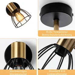 Nettlife Applique murale d'intérieur, style vintage - noire, spot mural à une ampoule, lampe de couloir, E14, (Sans ampoule)