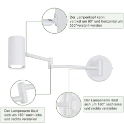 NETTLIFE Applique murale d'intérieur GU10 - lampe de chambre à coucher spot mural appliques murales moderne blanc sans ampoule