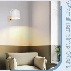 NETTLIFE Applique murale en bois avec interrupteur - Spot mural 1 flamme E27 Blanc Lampe de couloir , Sans ampoule