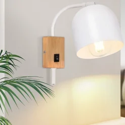 NETTLIFE Applique murale en bois avec interrupteur - Spot mural 1 flamme E27 Blanc Lampe de couloir , Sans ampoule