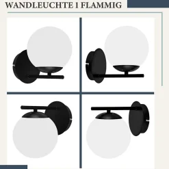 NETTLIFE Applique Noir Intérieure - E27 Métal Design Moderne en verre Lampe de Lit Applique Salle de Bain Vintage Lampe de Couloir