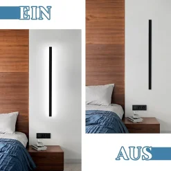 NETTLIFE Ensemble de 2 appliques muralesd'intérieur noir 100 CM éclairage mural moderne couloir 32 W