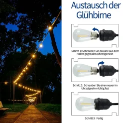NETTLIFE guirlande lumineuse LED extérieur 15m lumière de jardin IP65 étanche 16 ampoules