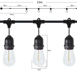 NETTLIFE guirlande lumineuse LED extérieur 15m lumière de jardin IP65 étanche 16 ampoules