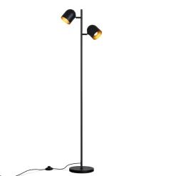 NETTLIFE Lampadaire 2 Ampoules Noir Doré Métal E14 Rétro Industriel Lampadaire