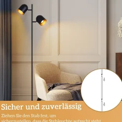 NETTLIFE Lampadaire 2 Ampoules Noir Doré Métal E14 Rétro Industriel Lampadaire