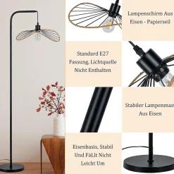 Nettlife Lampadaire Arc Vintage Noir - Lampe sur Pied Métal E27 Industriel Interrupteur à Pied, pour Salon Bureau (Sans Ampoule)