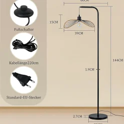 Nettlife Lampadaire Arc Vintage Noir - Lampe sur Pied Métal E27 Industriel Interrupteur à Pied, pour Salon Bureau (Sans Ampoule)