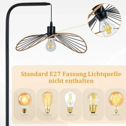 Nettlife Lampadaire Arc Vintage Noir - Lampe sur Pied Métal E27 Industriel Interrupteur à Pied, pour Salon Bureau (Sans Ampoule)