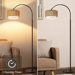 Nettlife Lampadaire Arqué en Rotin Style Bohème Vintage Dimmable, Noir
