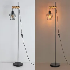 NETTLIFE Lampadaire de salon en bois Lampe de sol vintage : Lampe de salon noire Lampadaire sur pied E27 146 cm (sans ampoule)