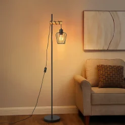 NETTLIFE Lampadaire de salon en bois Lampe de sol vintage : Lampe de salon noire Lampadaire sur pied E27 146 cm (sans ampoule)