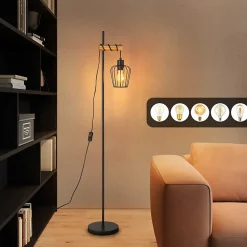 NETTLIFE Lampadaire de salon en bois Lampe de sol vintage : Lampe de salon noire Lampadaire sur pied E27 146 cm (sans ampoule)