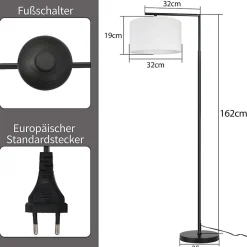 NETTLIFE Lampadaire E27 lampe sur Pied interrupteur pied 166cm abat-jour tissu design max. 40W - sans ampoule