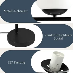 NETTLIFE Lampadaire Industriel - Noir Moderne avec Interrupteur à Pied Métal Design Blanc Verre Lampadaire E27 Vintage Câble 2M