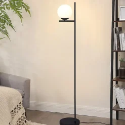 NETTLIFE Lampadaire Industriel - Noir Moderne avec Interrupteur à Pied Métal Design Blanc Verre Lampadaire E27 Vintage Câble 2M