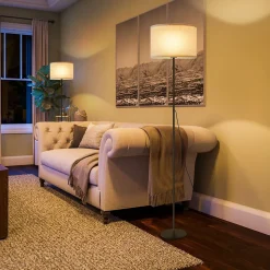 NETTLIFE Lampadaire LED à Intensité Variable Rétro Abat-jour En Tissu Pour Salon Avec Interrupteur à Tirette