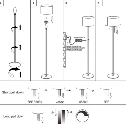 NETTLIFE Lampadaire LED à Intensité Variable Rétro Abat-jour En Tissu Pour Salon Avec Interrupteur à Tirette
