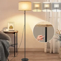 NETTLIFE Lampadaire LED à Intensité Variable Rétro Abat-jour En Tissu Pour Salon Avec Interrupteur à Tirette