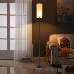 NETTLIFE Lampadaire LED à Intensité Variable Rétro Abat-jour En Tissu Pour Salon Avec Interrupteur à Tirette