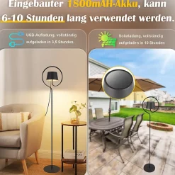 NETTLIFE lampadaire LED dimmable 120cm pour salon. Solaire extérieur avec batterie rechargeable USB-C. Sans fil, hauteur réglable.