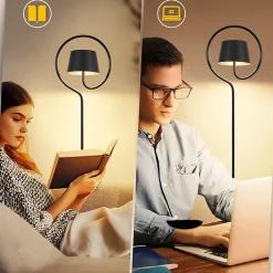 NETTLIFE lampadaire LED dimmable 120cm pour salon. Solaire extérieur avec batterie rechargeable USB-C. Sans fil, hauteur réglable.