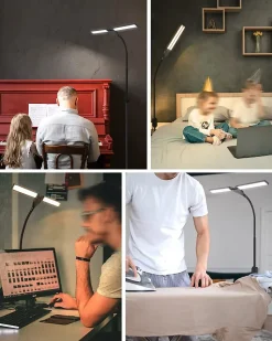 NETTLIFE Lampadaire moderne salon, tissu noir or, E27, 144cm