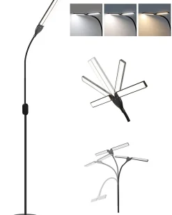 NETTLIFE Lampadaire moderne salon, tissu noir or, E27, 144cm