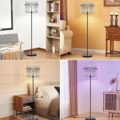 NETTLIFE lampadaire noir avec abat-jour en verre lampe sur pied E27 avec interrupteur au pied (ampoule non incluse)