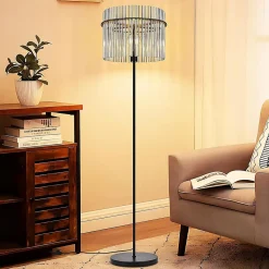 NETTLIFE lampadaire noir avec abat-jour en verre lampe sur pied E27 avec interrupteur au pied (ampoule non incluse)