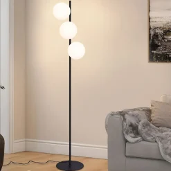 NETTLIFE Lampadaire noir - Moderne Lampadaire Salon à 3 flammes avec interrupteur à pied Métal Design Verre E27 Vintage