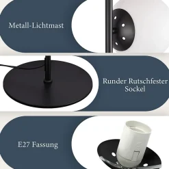 NETTLIFE Lampadaire noir - Moderne Lampadaire Salon à 3 flammes avec interrupteur à pied Métal Design Verre E27 Vintage