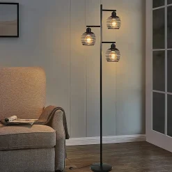 NETTLIFE Lampadaire Salon Vintage - e27 3 flammes 25W noir industriel Lampe sur pied 152CM avc interrupteur à pied