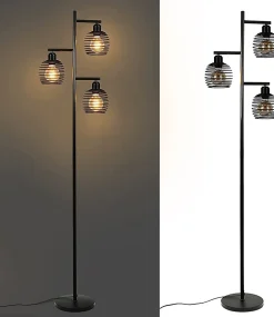 NETTLIFE Lampadaire Salon Vintage - e27 3 flammes 25W noir industriel Lampe sur pied 152CM avc interrupteur à pied