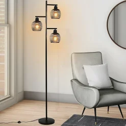 NETTLIFE Lampadaire Salon Vintage - e27 3 flammes 25W noir industriel Lampe sur pied 152CM avc interrupteur à pied