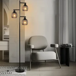 NETTLIFE Lampadaire Salon Vintage - e27 3 flammes 25W noir industriel Lampe sur pied 152CM avc interrupteur à pied