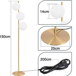 NETTLIFE Lampadaire salon moderne, tissu gris or, E27, 156cm