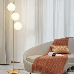 NETTLIFE Lampadaire salon moderne, tissu gris or, E27, 156cm