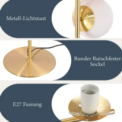 NETTLIFE Lampadaire salon moderne, tissu gris or, E27, 156cm