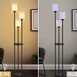 NETTLIFE Lampadaire salon E27 vintage 3 lampes abat-jour tissu interrupteur au pied
