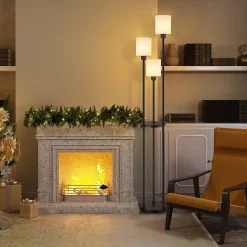 NETTLIFE Lampadaire salon E27 vintage 3 lampes abat-jour tissu interrupteur au pied