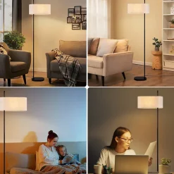 NETTLIFE Lampadaire salon lampadaire vintage 154cm noir E27 lampadaires avec interrupteur au pied