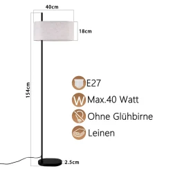 NETTLIFE Lampadaire salon lampadaire vintage 154cm noir E27 lampadaires avec interrupteur au pied