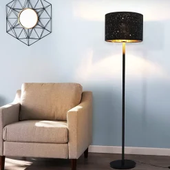 NETTLIFE Lampadaire salon moderne - 40W E27, noir or, tissu, design étoile, 144cm