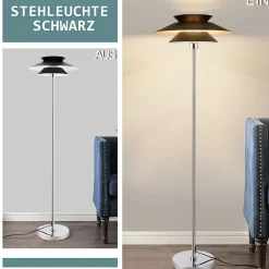 NETTLIFE Lampadaire Salon Noir Moderne E27 1 flamme avec interrupteur à pied Vintage Métal Design Industriel Hauteur 145CM